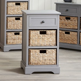 Pacific Devonshire 3 Drawer Slim Bedside Table, Grey Painted Pine