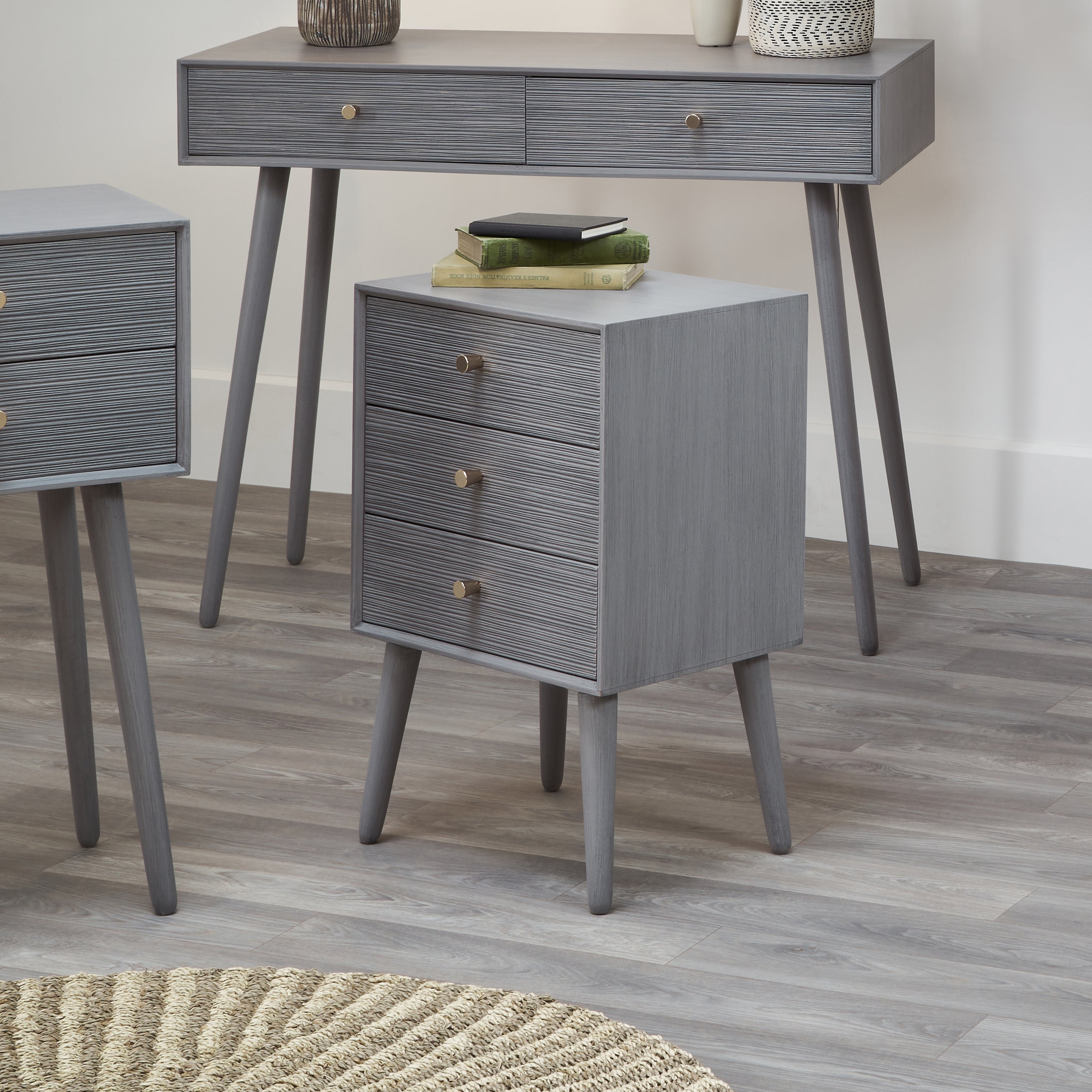 Pacific Chaya 3 Drawer Bedside Table Grey Pine Grey