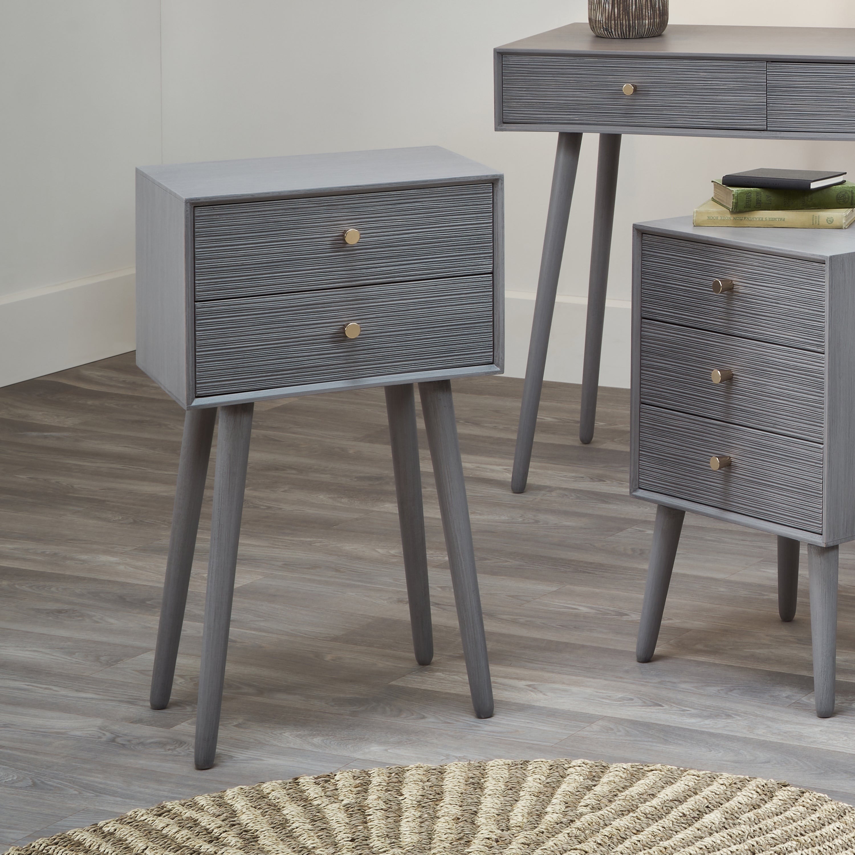 Pacific Chaya 2 Drawer Bedside Table Grey Pine Grey