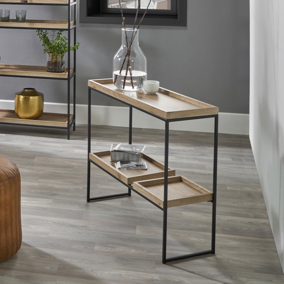 Light wood console table deals with storage