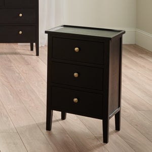 Pacific Chelmsford 3 Drawer Bedside Table- Black Painted Pine