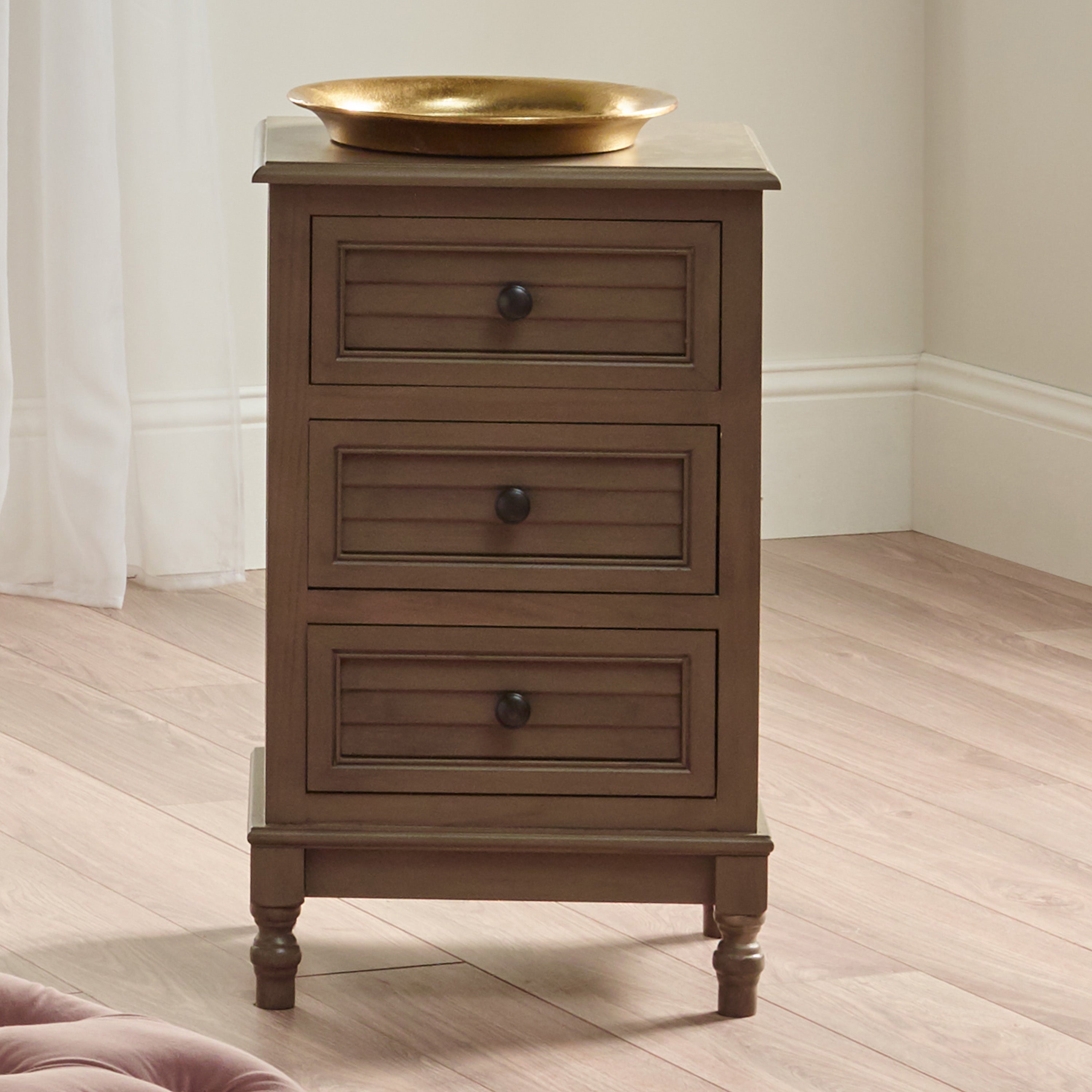 Pacific Ashwell 3 Drawer Bedside Table, Taupe Pine Brown