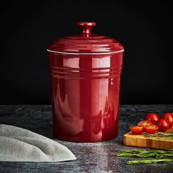 red kitchen storage jar in ceramic