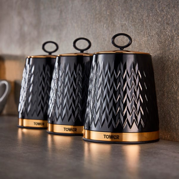 Tower Set of 3 Empire Canisters Black