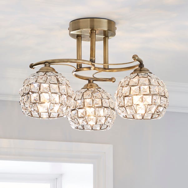 Bergen 3 Light Crystal Antique Brass Ceiling Fitting image 1 of 7