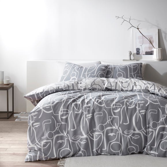 Everett Grey Reversible Duvet Cover And Pillowcase Set