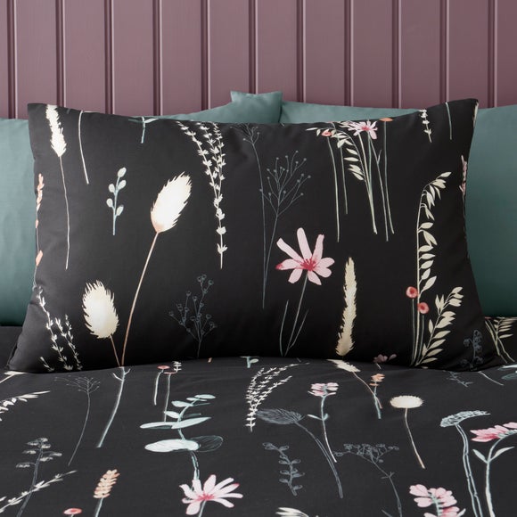 Dried Flowers Black Reversible Duvet Cover And Pillowcase Set | Dunelm