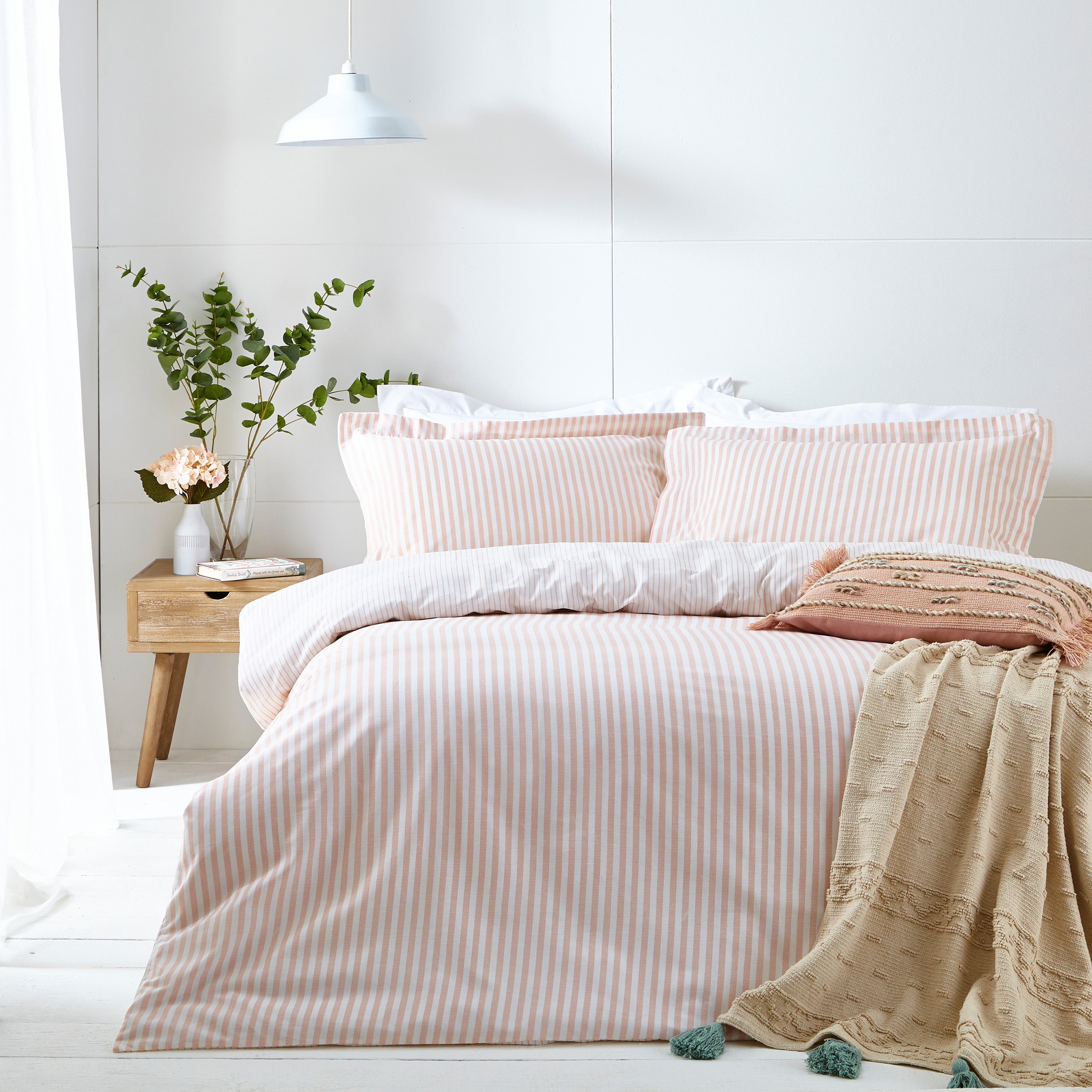 The Linen Yard Hebden Blush 100 Cotton Duvet Cover Pillowcase Set Pink