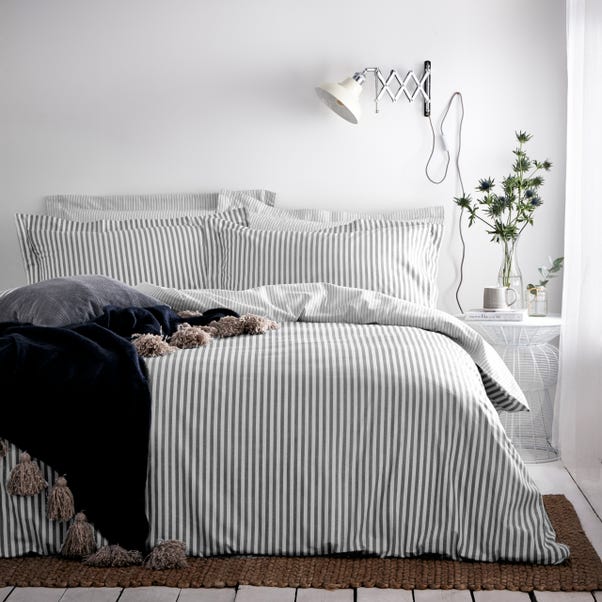 The Linen Yard Hebden Grey 100% Cotton Duvet Cover & Pillowcase Set image 1 of 1
