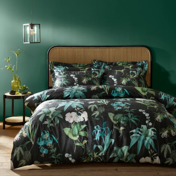 Iris Botanical Black Duvet Cover and Pillowcase Set image 1 of 4