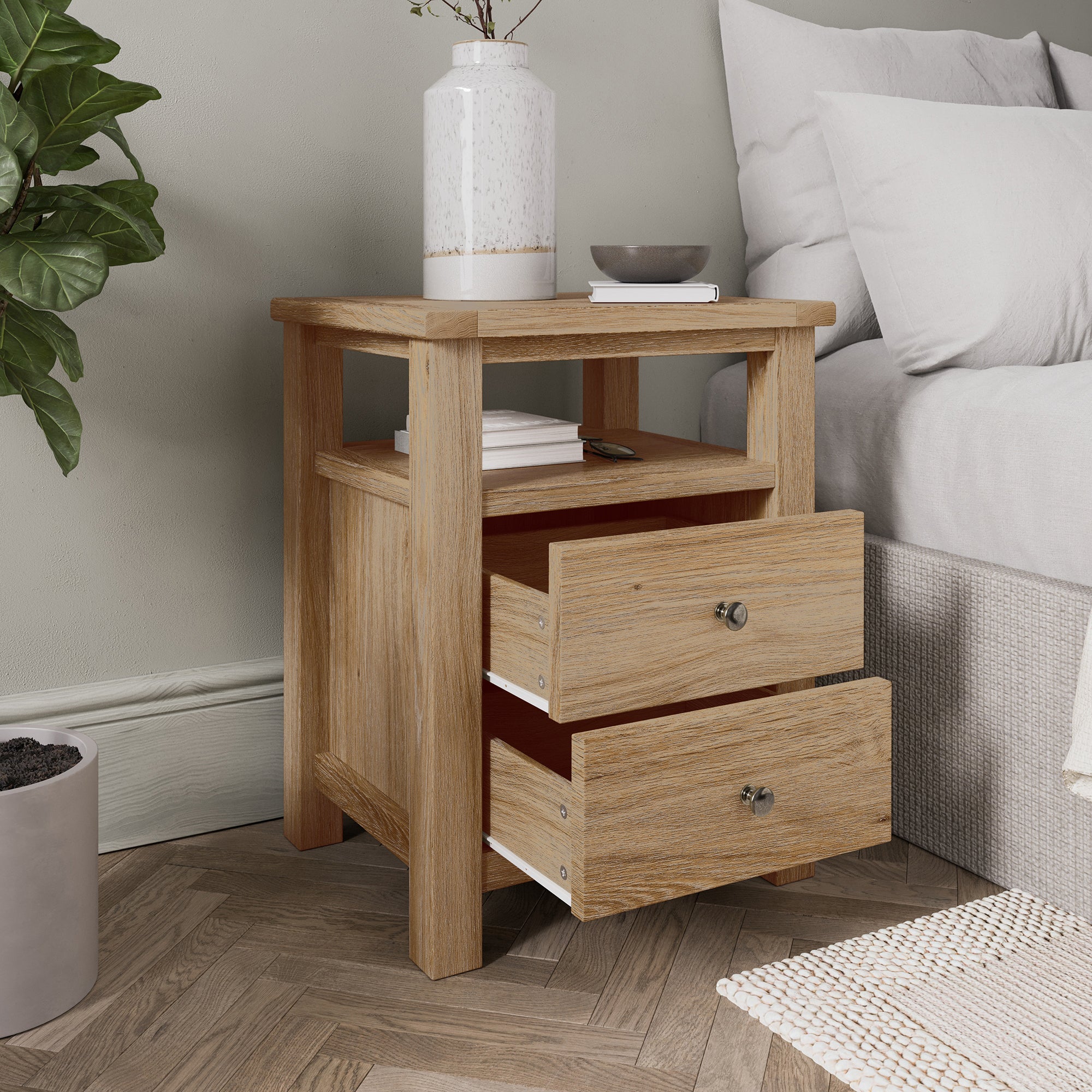 Olney 2 Drawer Bedside Stone | Dunelm