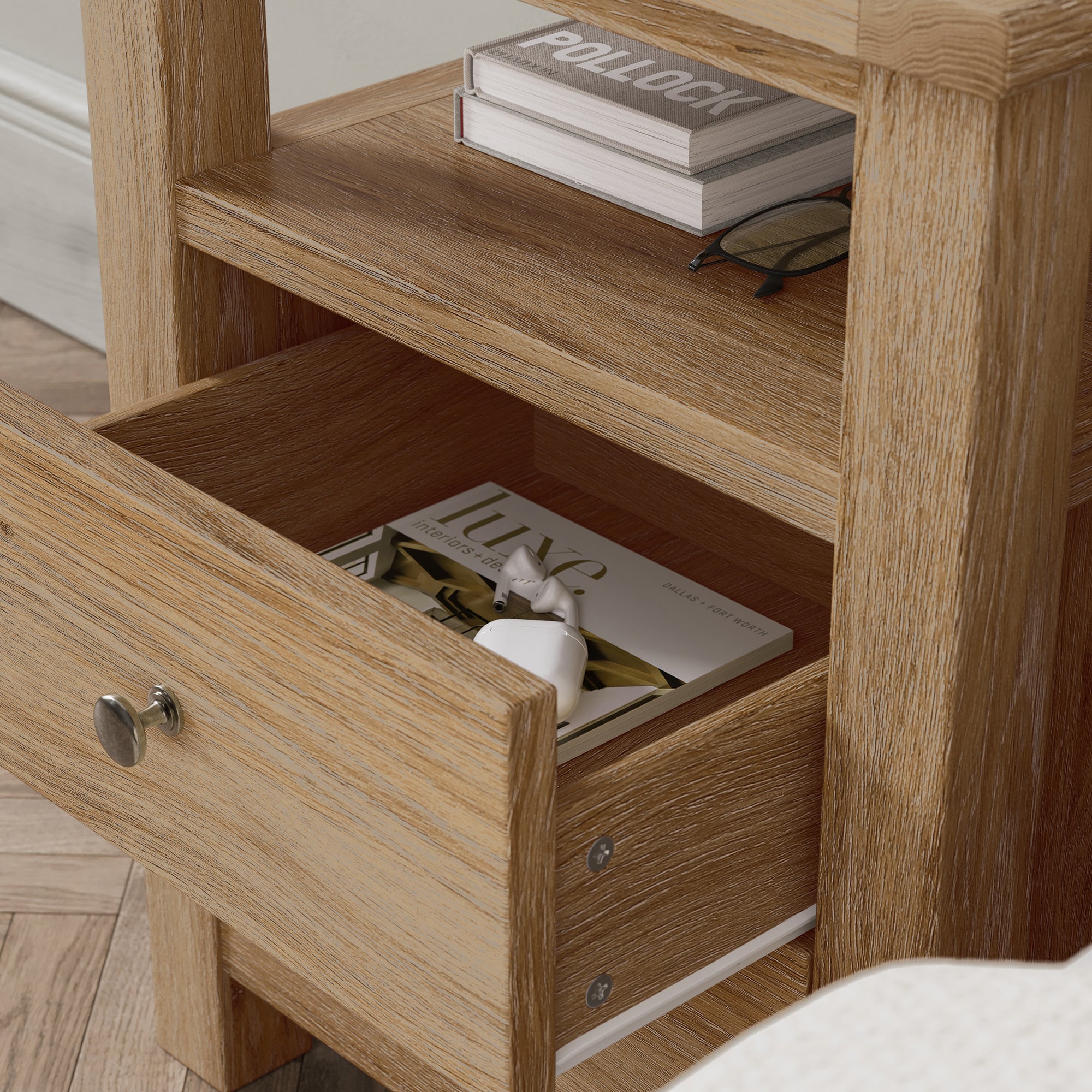 Olney 2 Drawer Bedside Stone | Dunelm