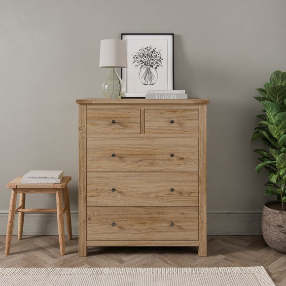 5 drawer oak store chest of drawers