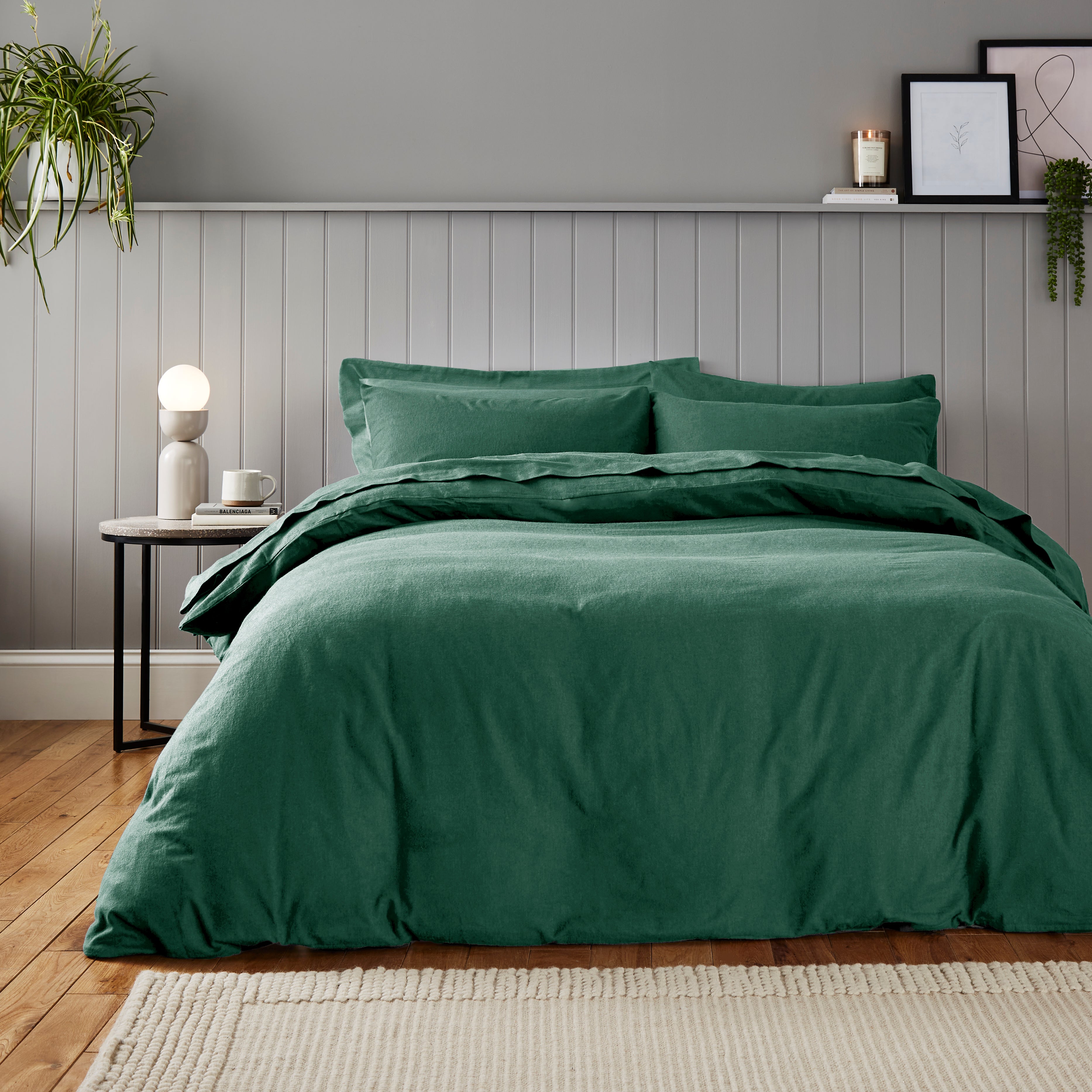 Soft Cosy Luxury Brushed Cotton Duvet Cover And Pillowcase Set Emerald Green
