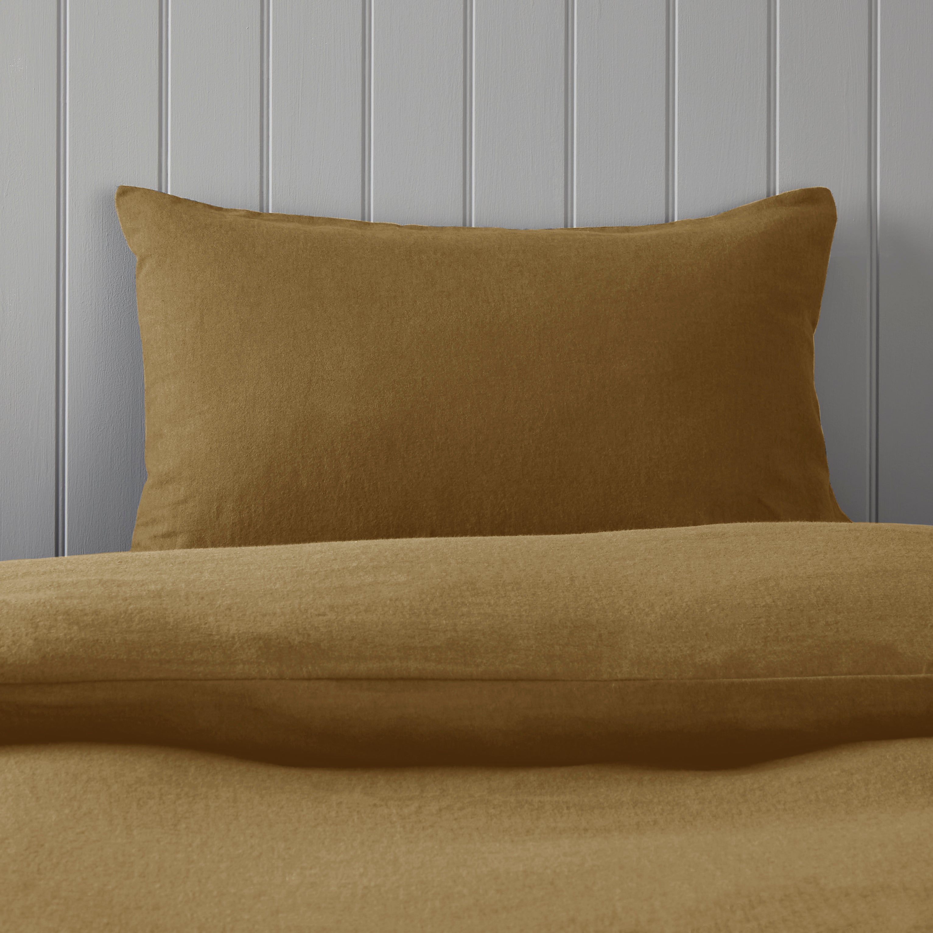 Soft Cosy Luxury Brushed Cotton Standard Pillowcase Pair Gold