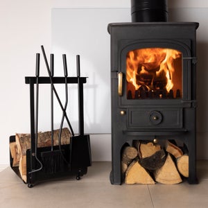 Snug - Fireside Hazel Iron 5 Piece Fireside Companion Set With Firewood Holder