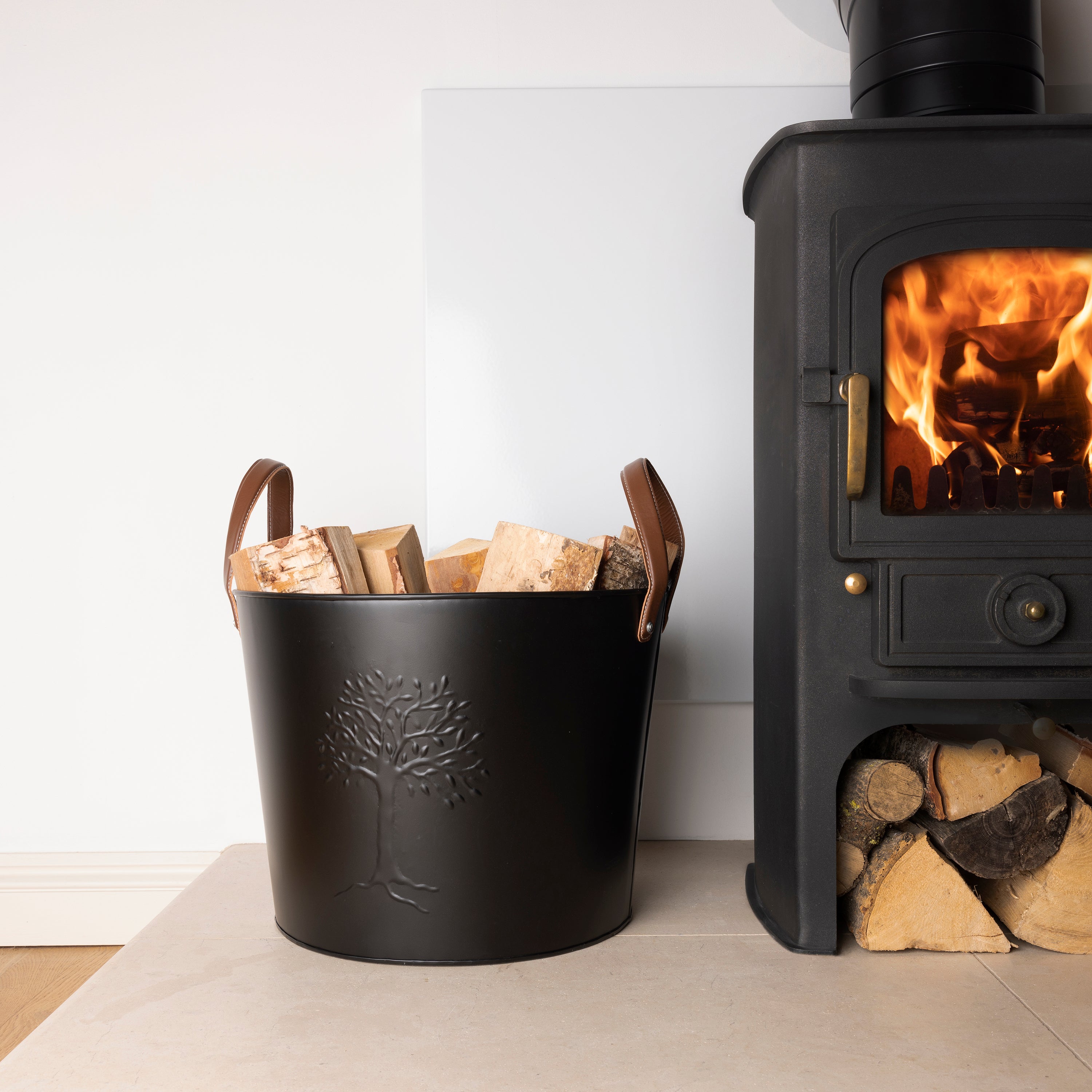 Snug - Fireside Mulberry Iron & Leather Firewood Bucket