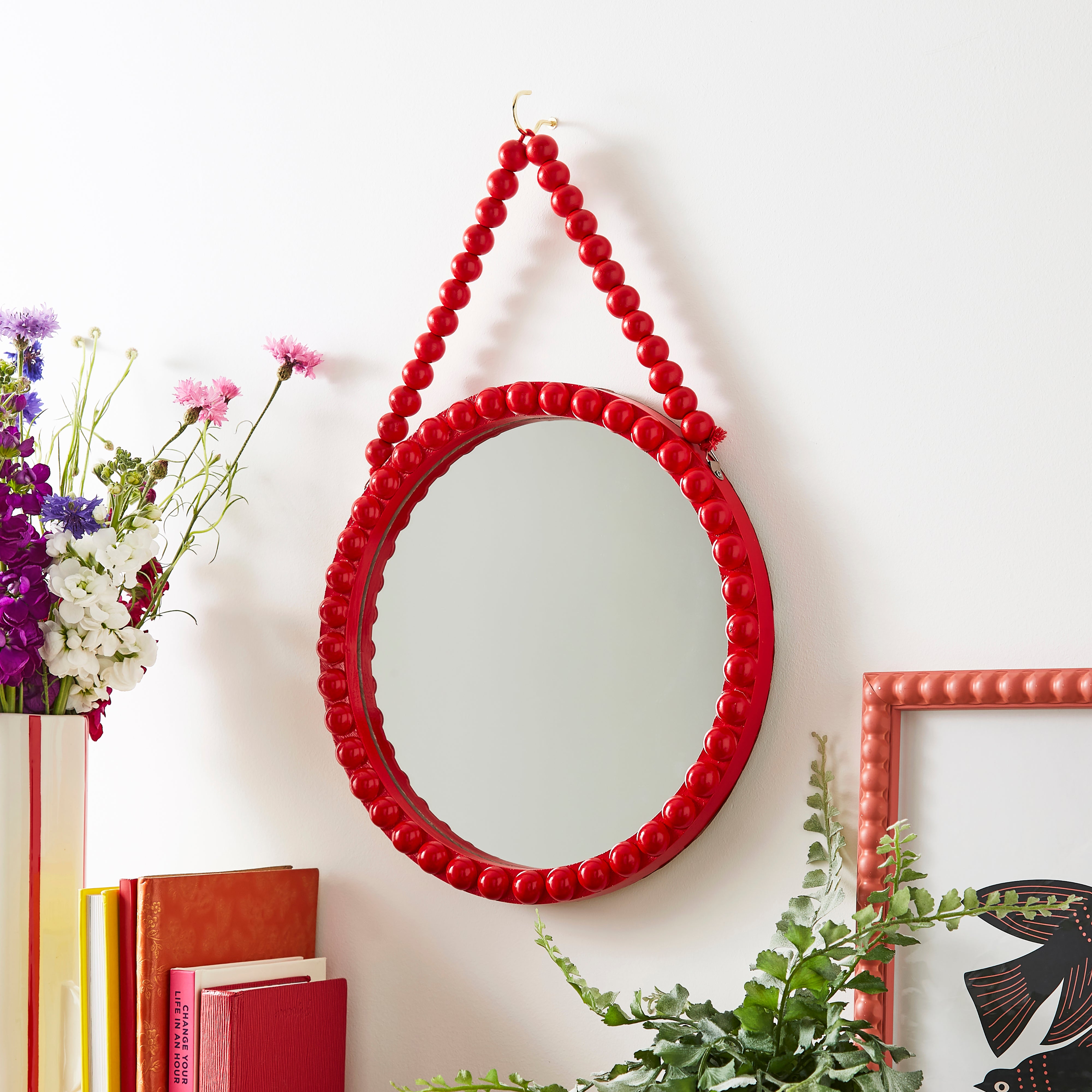 Bobbin Hanging Mirror 30cm Red