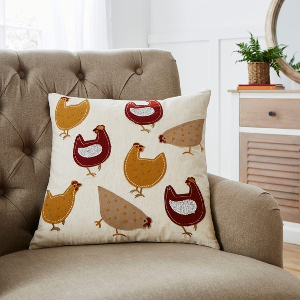 Embroidered Chickens Cushion image 1 of 6