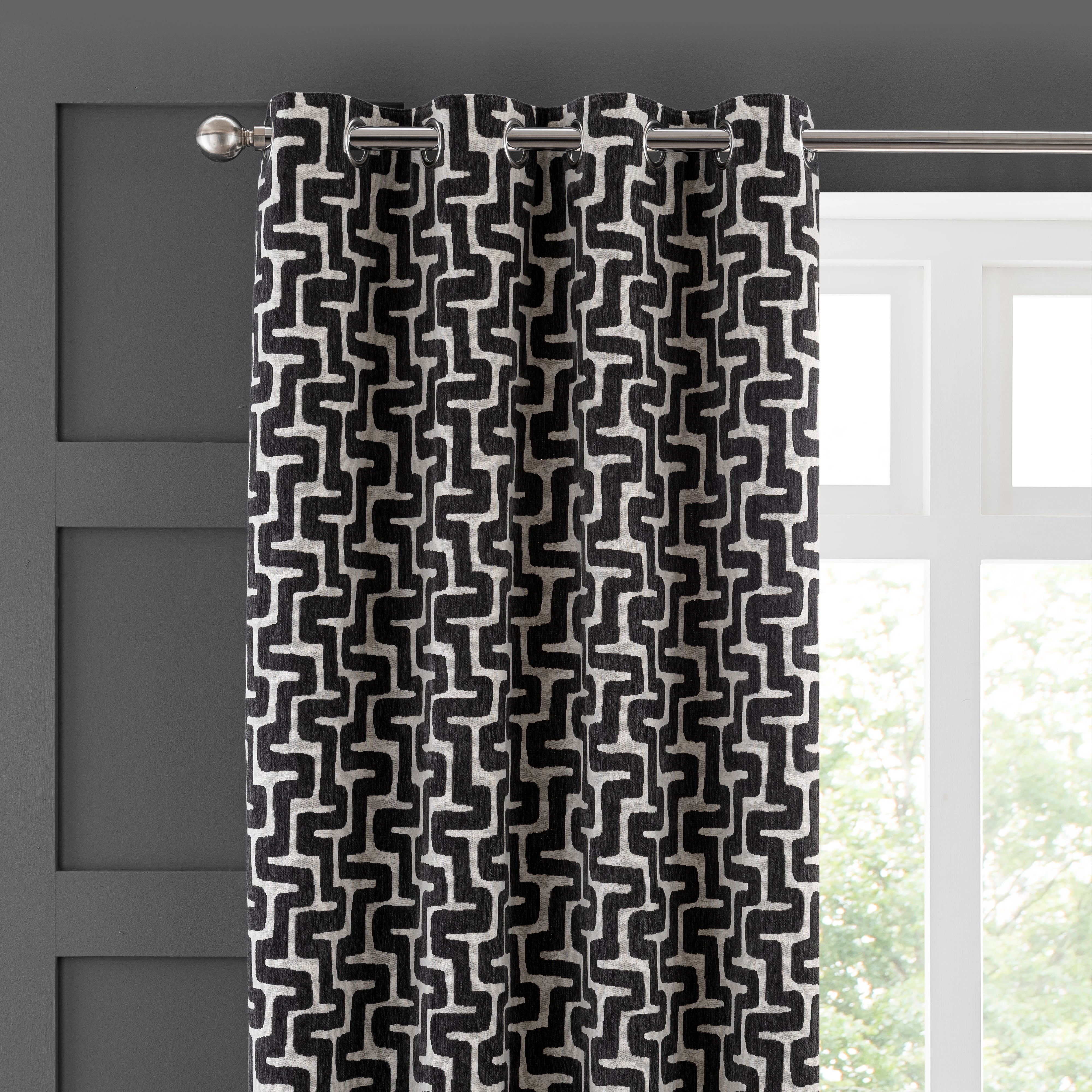 Sonora Charcoal Eyelet Curtains Black/White