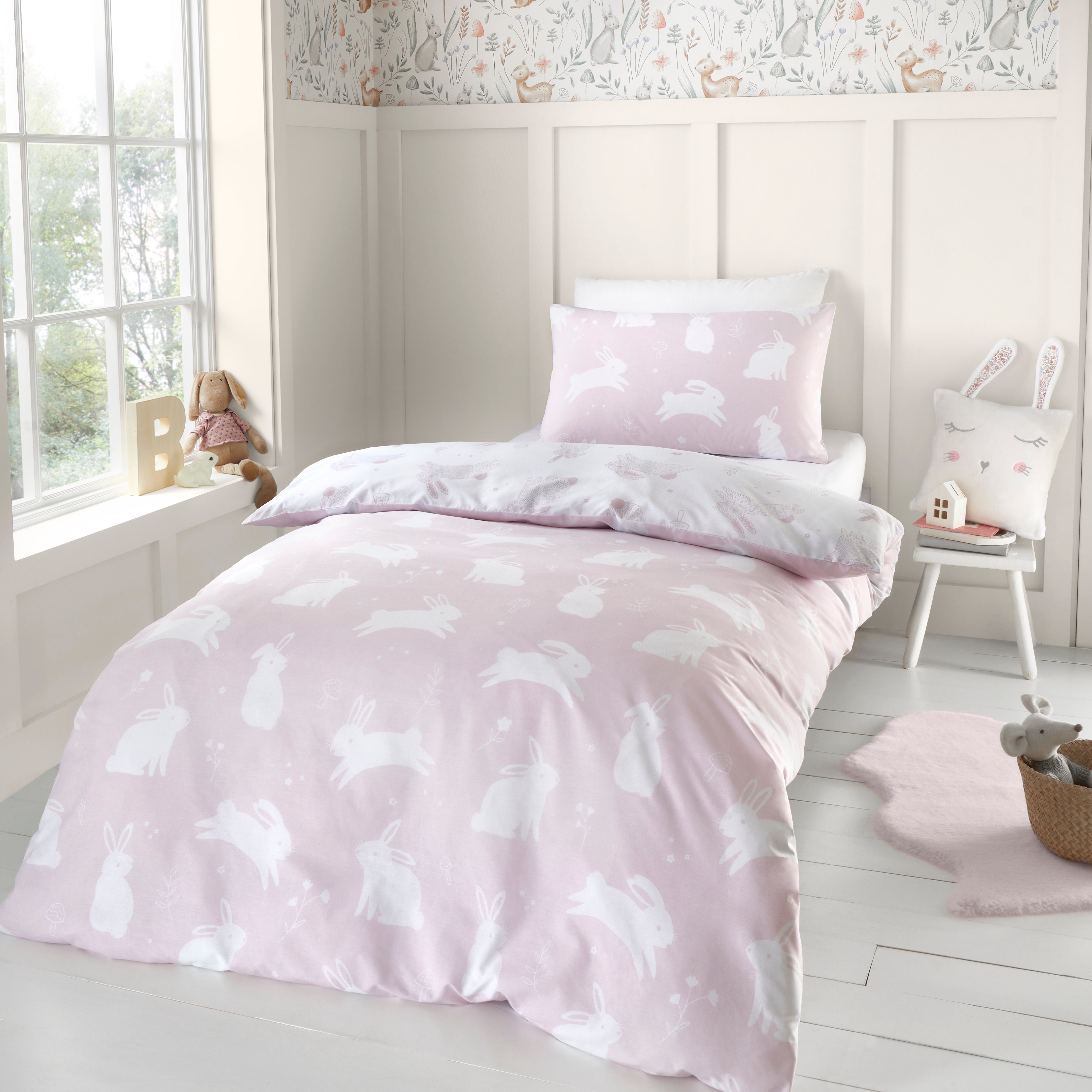 Pink Bunnies Duvet Cover And Pillowcase Set Pinkwhite