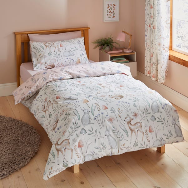 Woodland Reversible Pink Duvet and Pillowcase Set image 1 of 4
