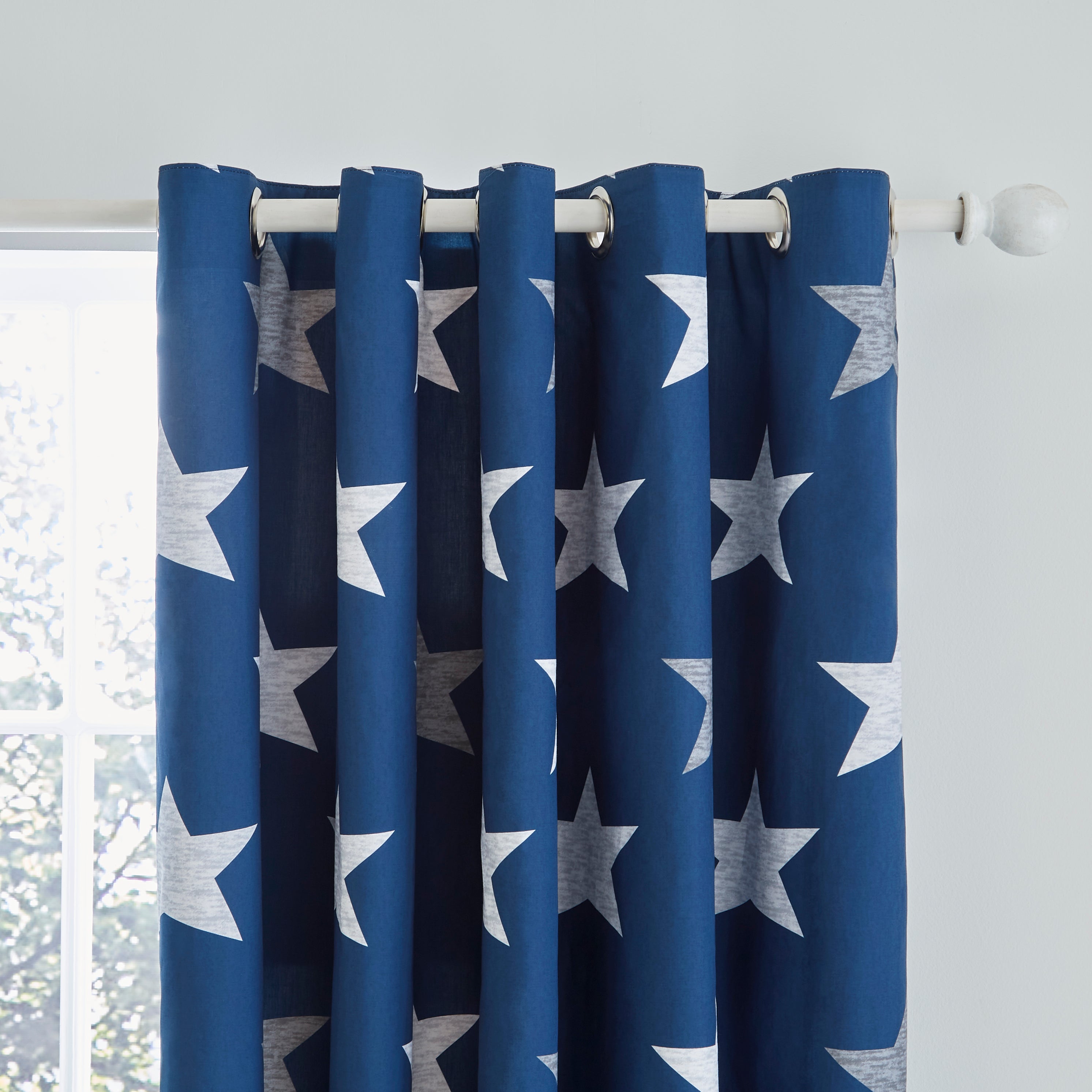 Navy Blue Stars Eyelet Curtains