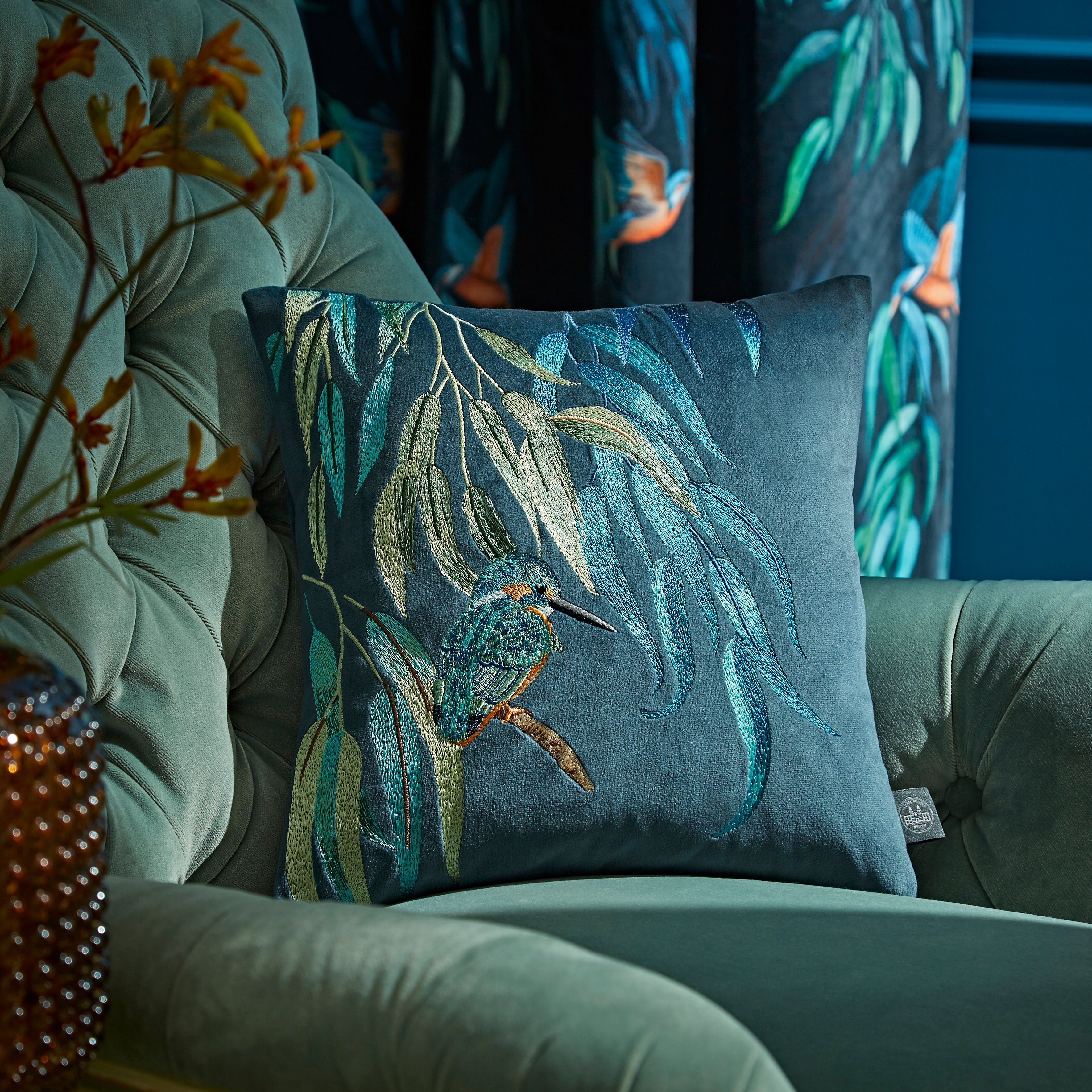 Kingfisher Cushion Cover Bluegreenbrown
