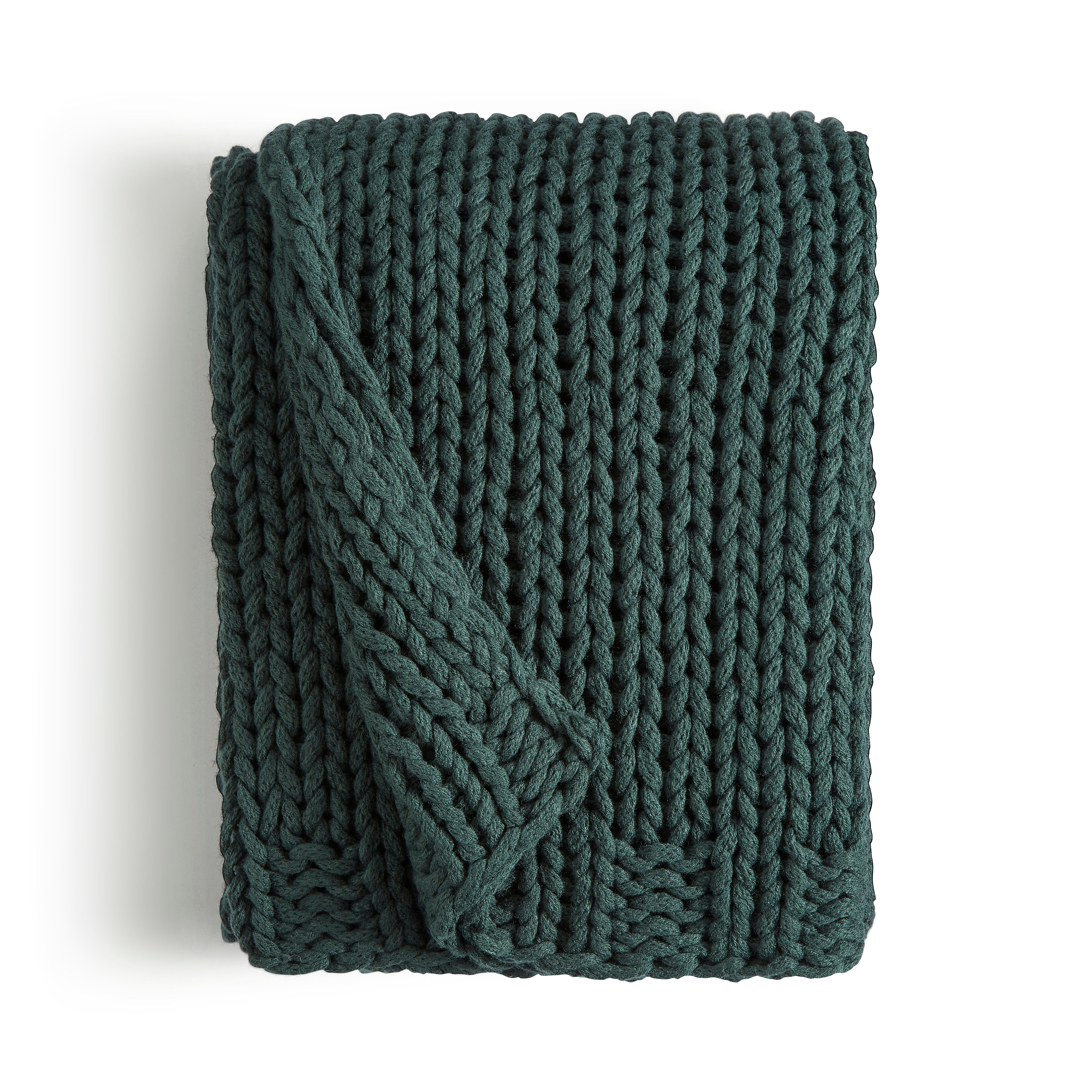 Chunky Knit Recycled Throw 130cm X 170cm Bottle Green