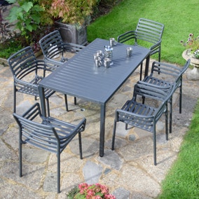Cube Dining Table with 6 Doga Chair Set Anthracite