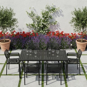 Cube Dining Table With 6 Doga Chair Set Anthracite