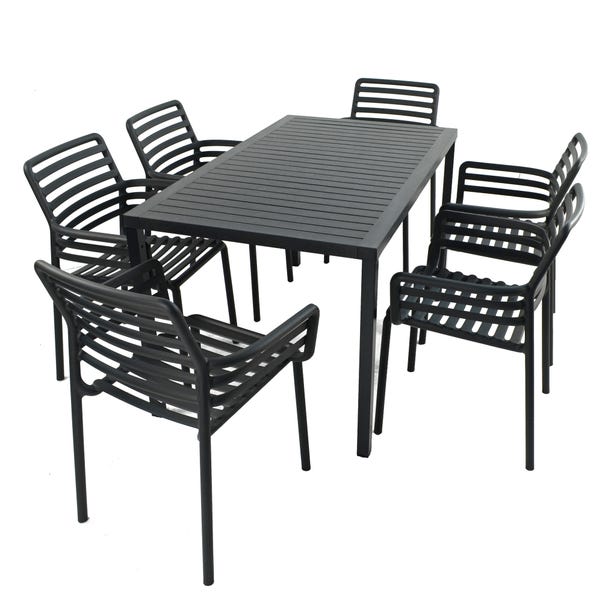 Cube Dining Table with 6 Doga Chair Set Anthracite | Dunelm
