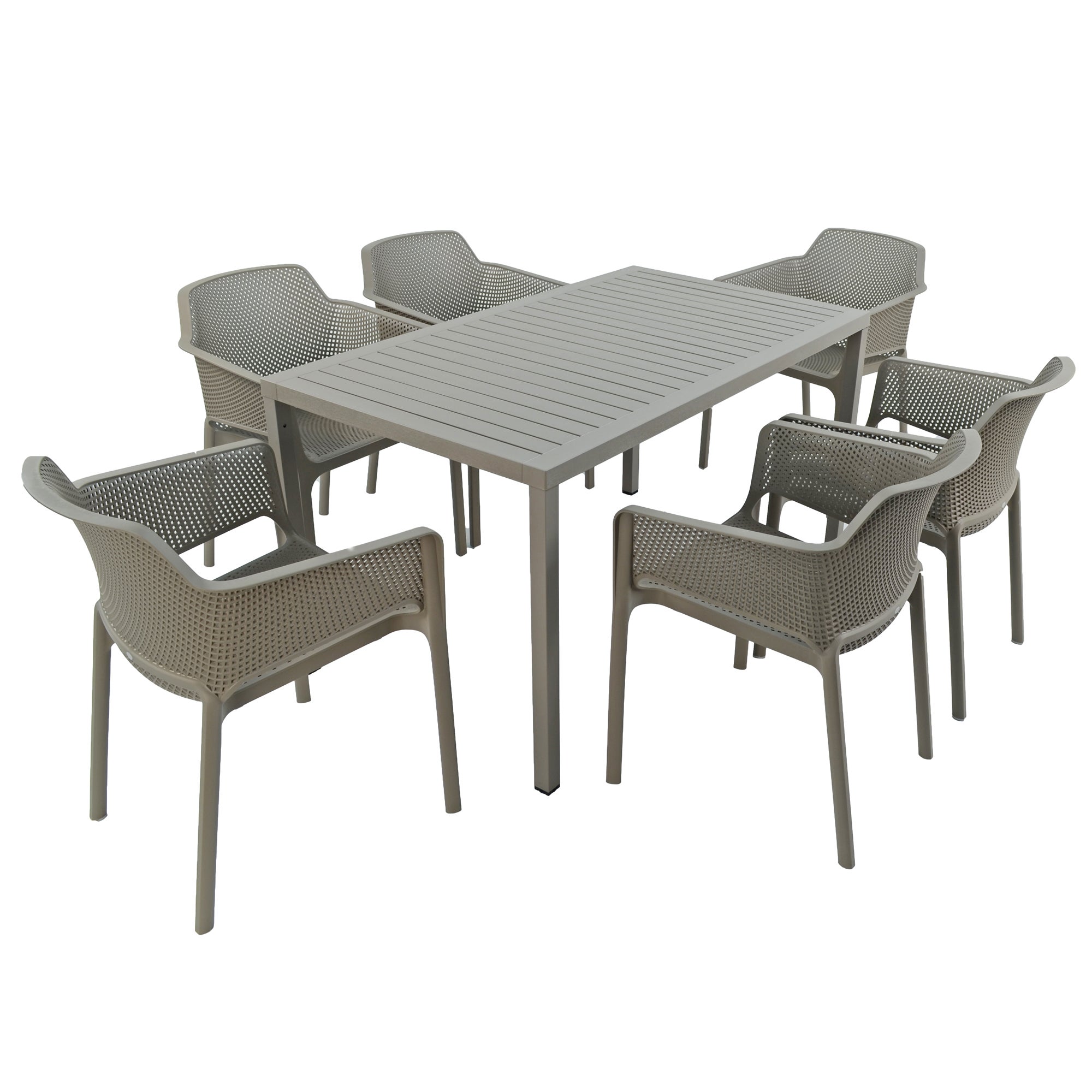Cube Dining Table with 6 Net Chair Set Turtle Dove Grey