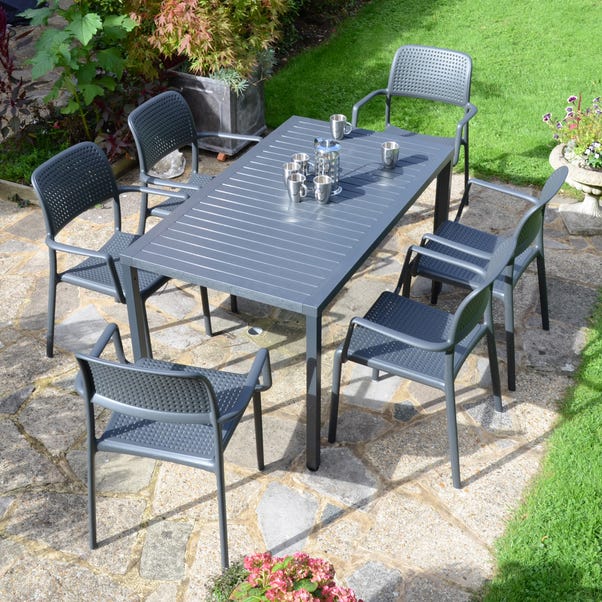 Cube Dining Table with 6 Bora Chair Set Anthracite image 1 of 8