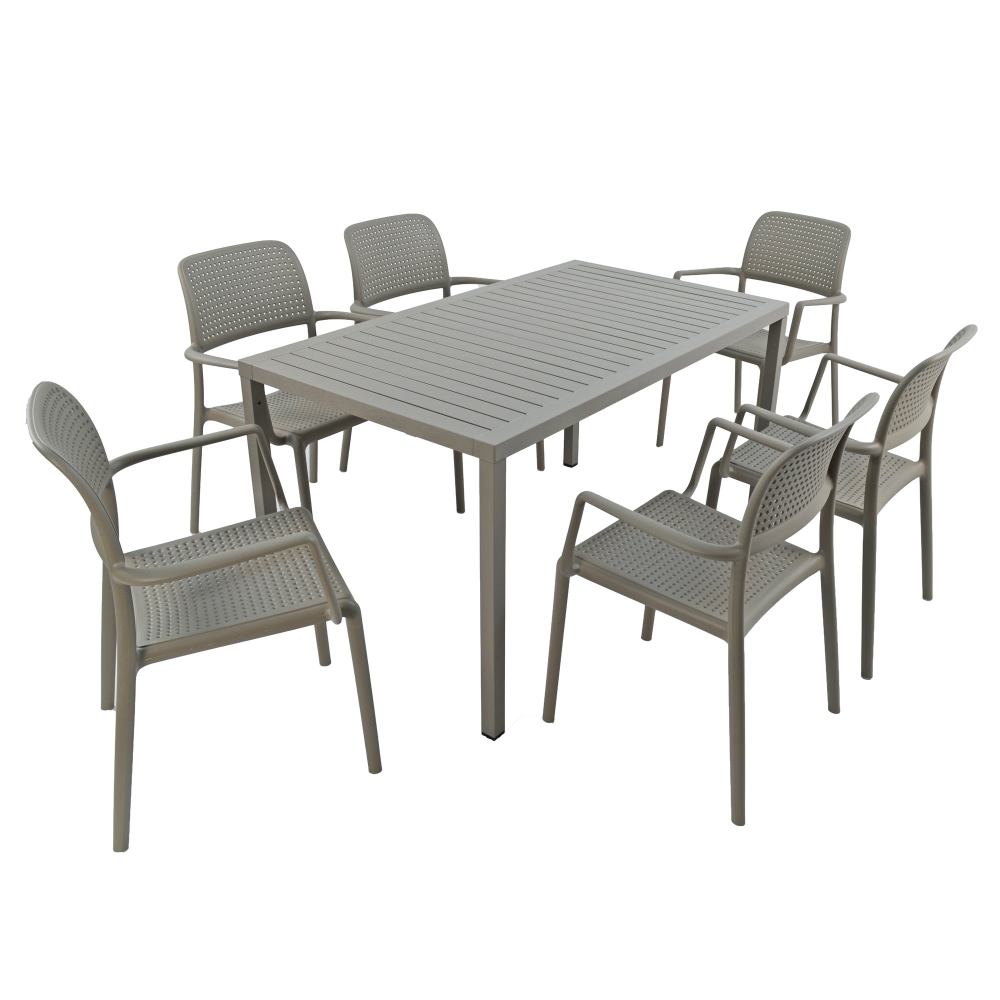 Cube Dining Table with 6 Bora Chair Set Turtle Dove Grey