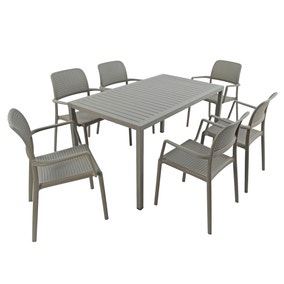 Cube Dining Table with 6 Bora Chair Set Turtle Dove