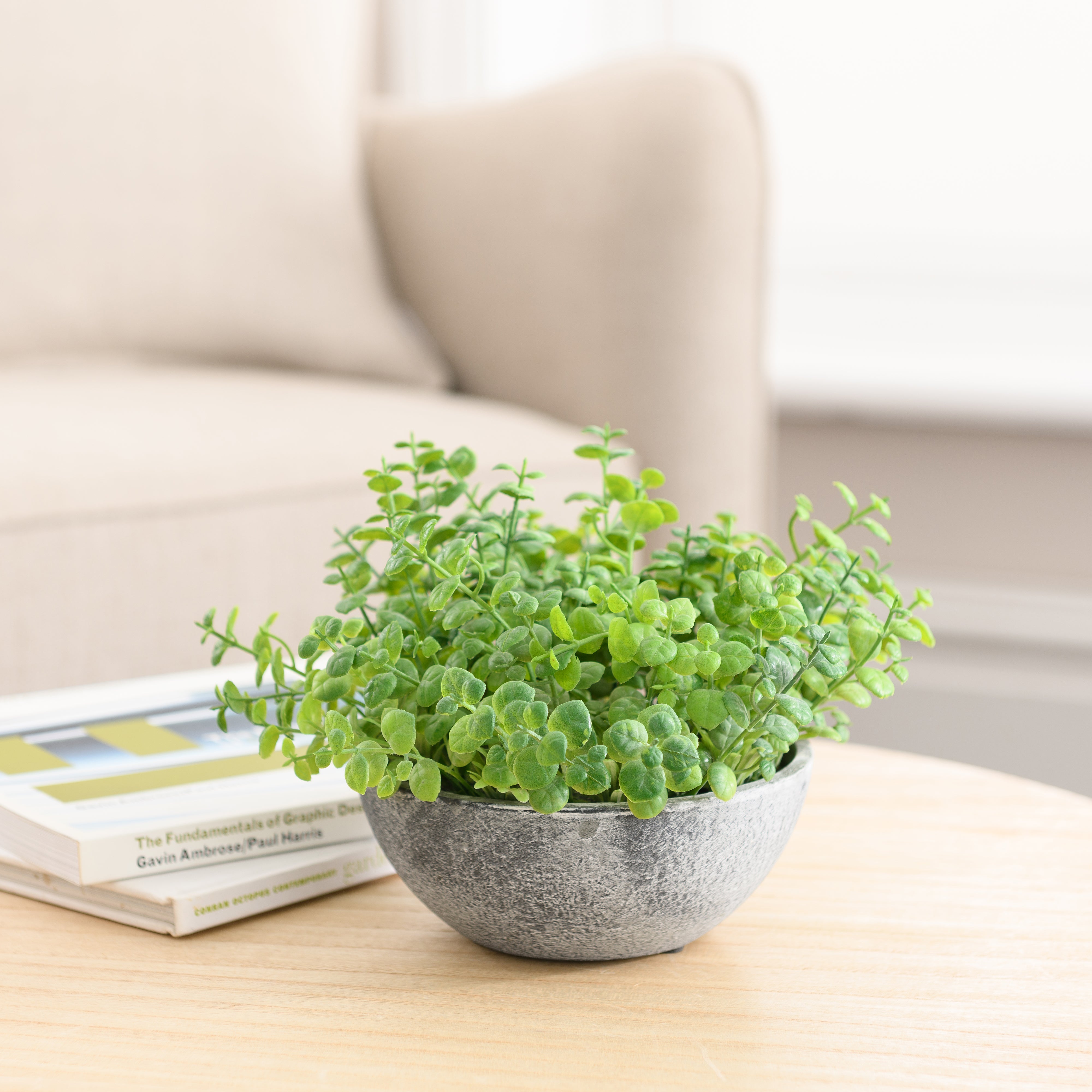 Artificial Foliage in Round Grey Plant Pot