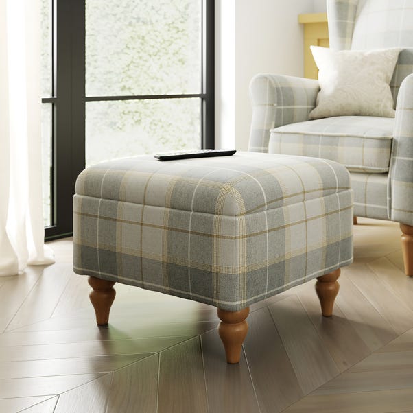 Oswald Check Footstool, Natural Grey image 1 of 7