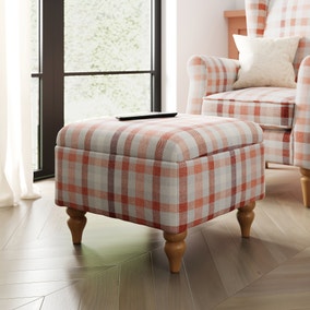Oswald Check Footstool, Bright Coral