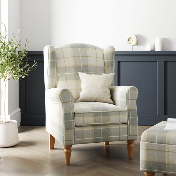 Oswald Check Armchair, Natural Grey image 1 of 9