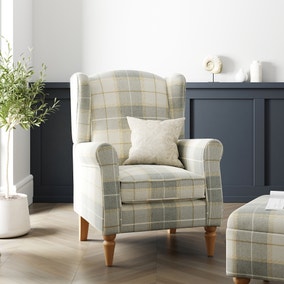 Oswald Check Armchair, Natural Grey