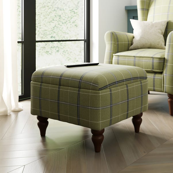Oswald Check Footstool, Green image 1 of 6