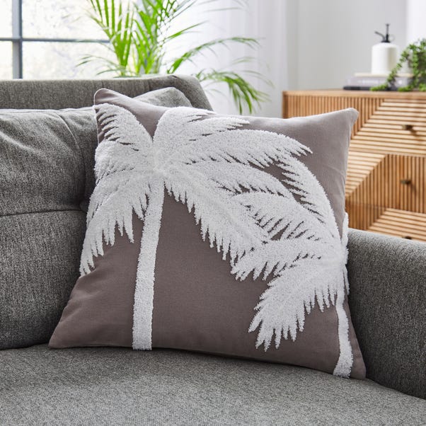 Palm Crewel Cushion Grey image 1 of 6
