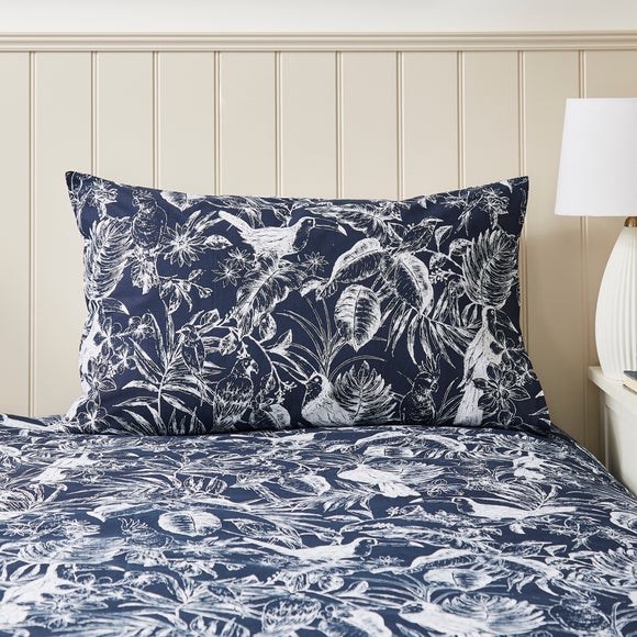 Leela Tropical Birds Blue Reversible Duvet Cover and Pillowcase Set Dunelm