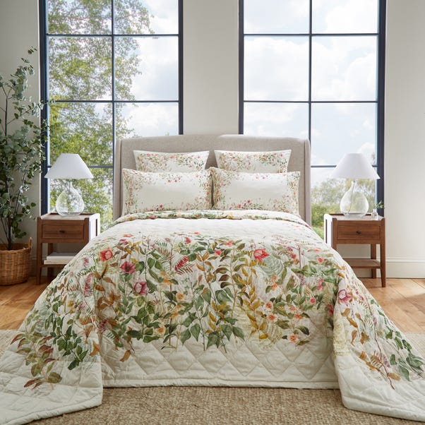 Dorma Rambling Rose Cream Cotton Bedspread image 1 of 4