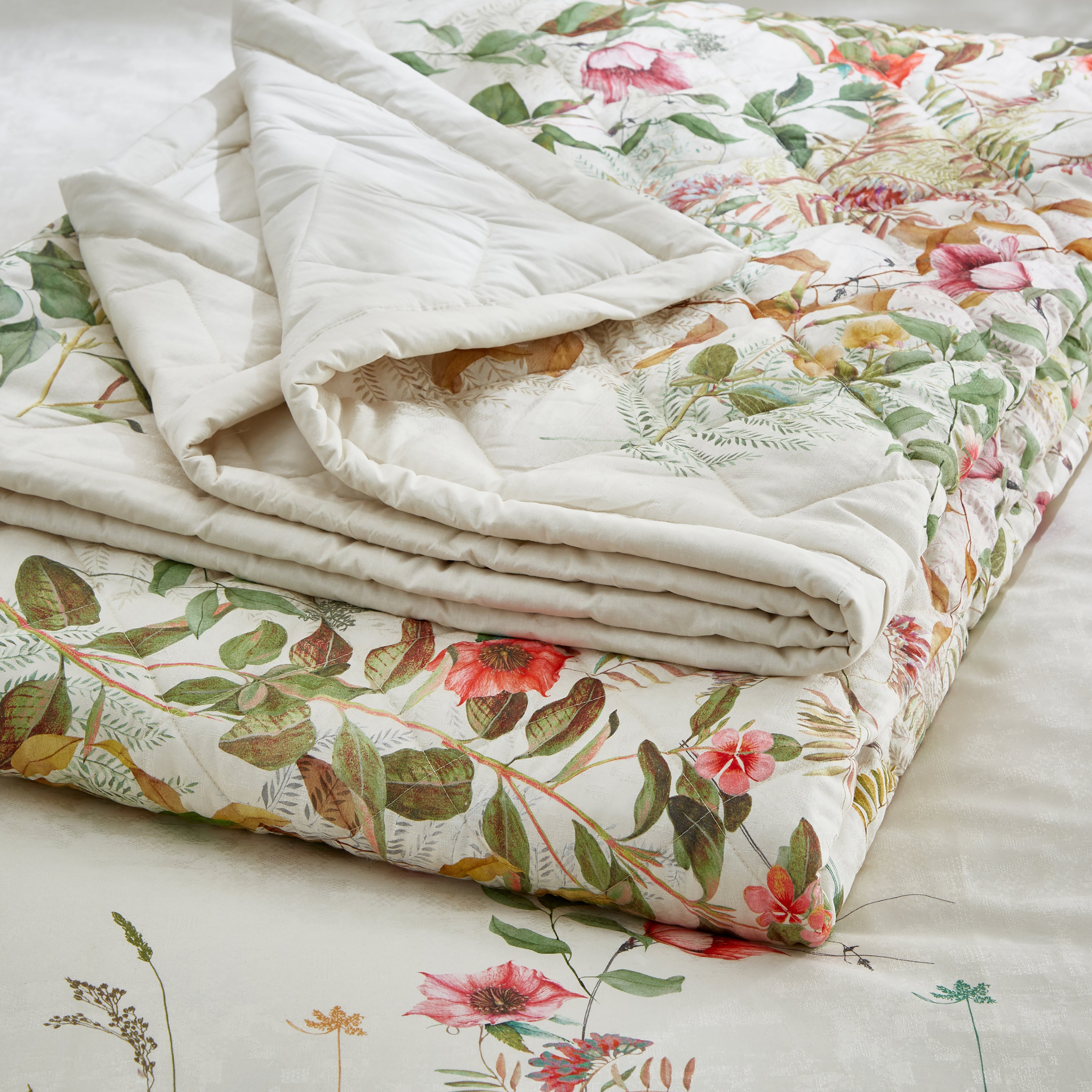 Dorma Rambling Rose Cream Cotton Bedspread Beige