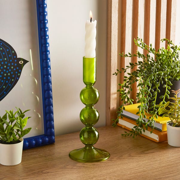 Green Glass Candlestick Holder image 1 of 4