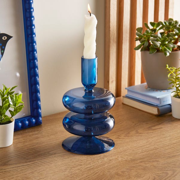 Blue Glass Candlestick Holder image 1 of 4