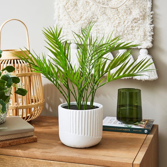 Artificial Palm In Ribbed Cream Plant Pot