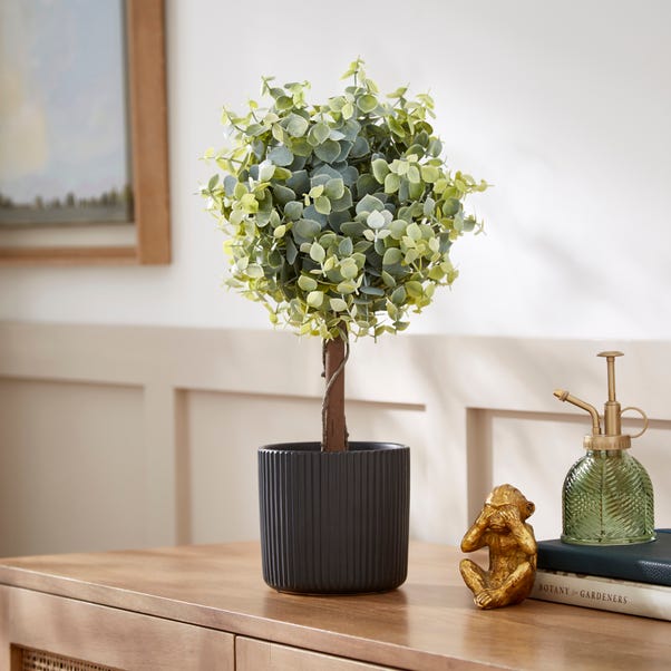 Artificial Small Eucalyptus Tree in Ribbed Black Plant Pot image 1 of 3